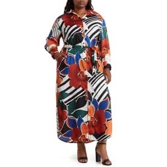 Nordstrom Love X Design Belted Maxi Tropical Dress Plus Size: 2X - Picture 1 of 6